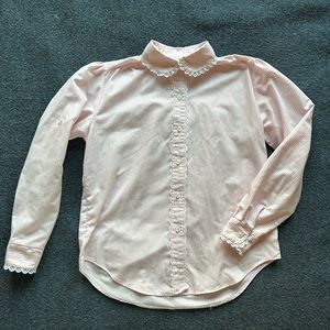 Sweet Pink Striped Lace Trimmed Vintage Casey & Max Blouse